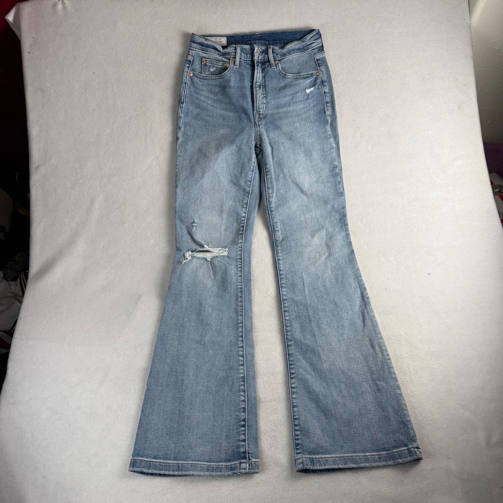 Gap 70s Flare High Rise Jeans Light Wash Distressed Blue Denim Size 27 4 Regular